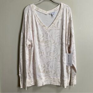 Athleta Cream Paisley Swirl Coaster Luxe V-Neck Sweatshirt Size 1X